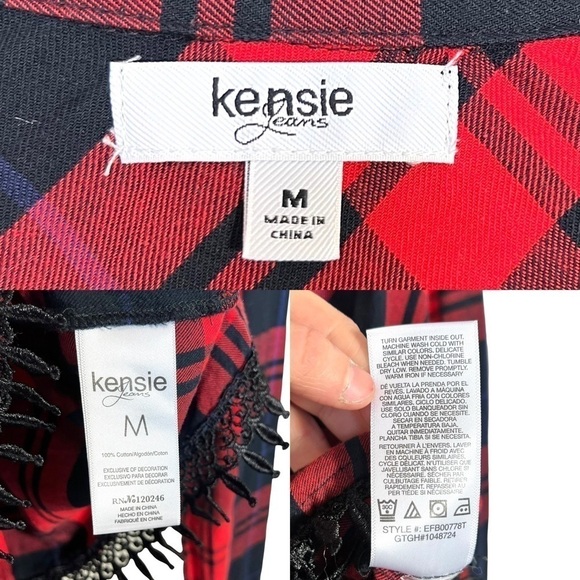 Kenzie Jeans Red and Black Button Crochet Double Breasted Pocket Blouse M - Picture 8 of 15